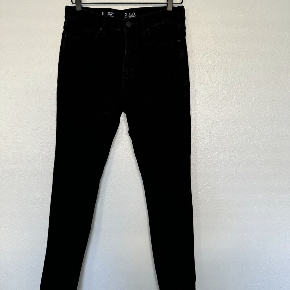 ANA High-rise Skinny Jeans, Black Denim raw hem, size 8